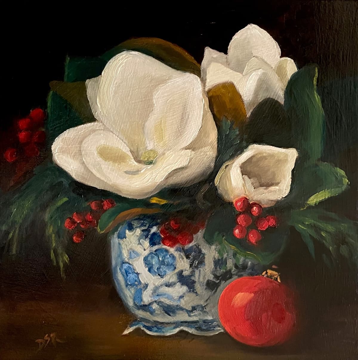 Magnolia Christmas Red, original painting by Debbi Smith Rourke